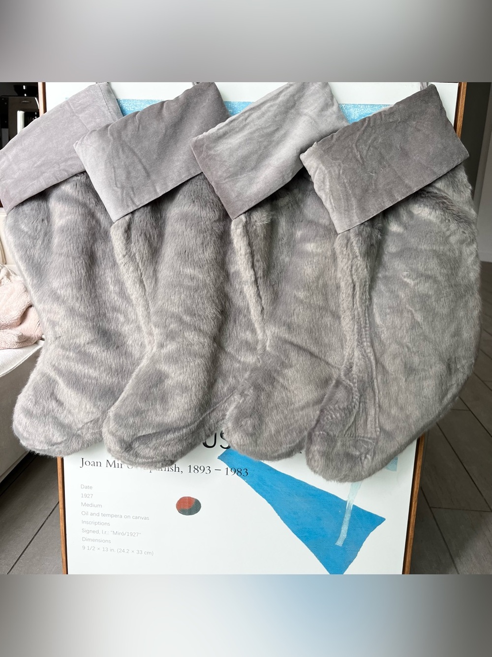 4PC Pottery Barn Faux Fur Minky Grey Christmas Stocking Gray Holiday Decor LARGE